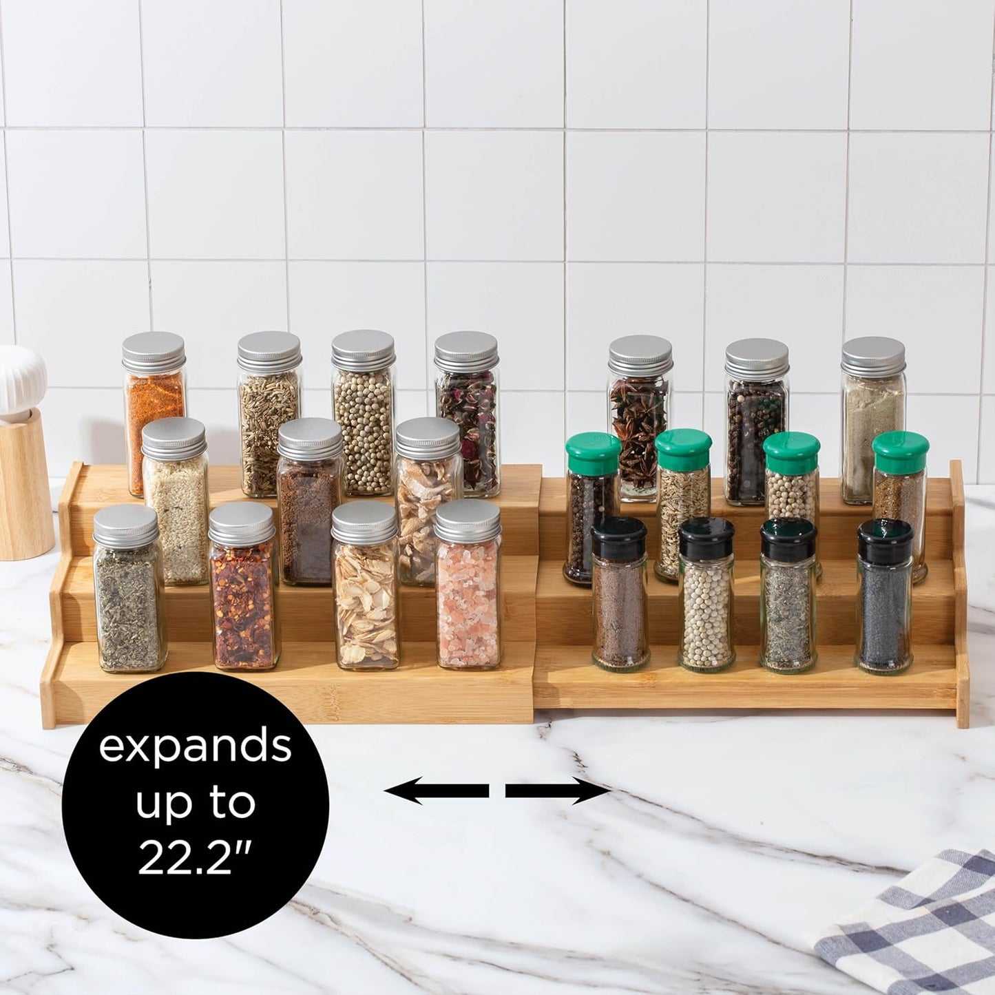 SIMPLEMADE 3-Tier Spice Rack Organizer - Versatile Storage Shelf for Kitchen, Bathroom, Bedroom & Office, Set of 1, Expandable Bamboo