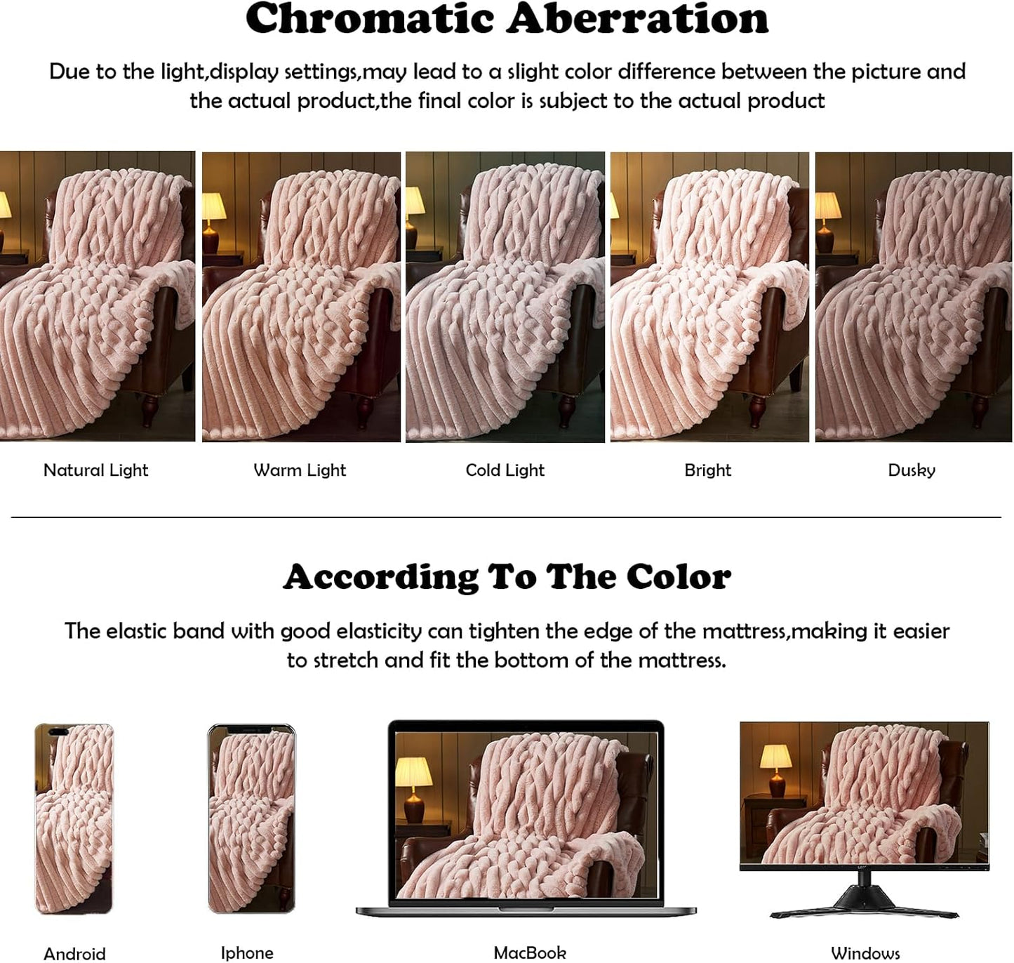 NEWCOSPLAY Faux Fur Throw Blanket Pink 3D Ribbed Plush Thick Warm Blanket for Couch Sofa Bed 850GSM (Pink Ribbed, Throw(50"x60"))