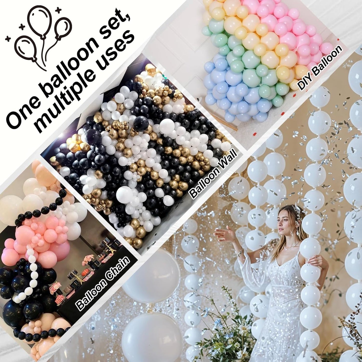 White Quick Link Balloons - 100PCS Linking Balloons for Wedding, Birthday, Baby Shower, Engagement, Graduation Party Decorations (10inch)