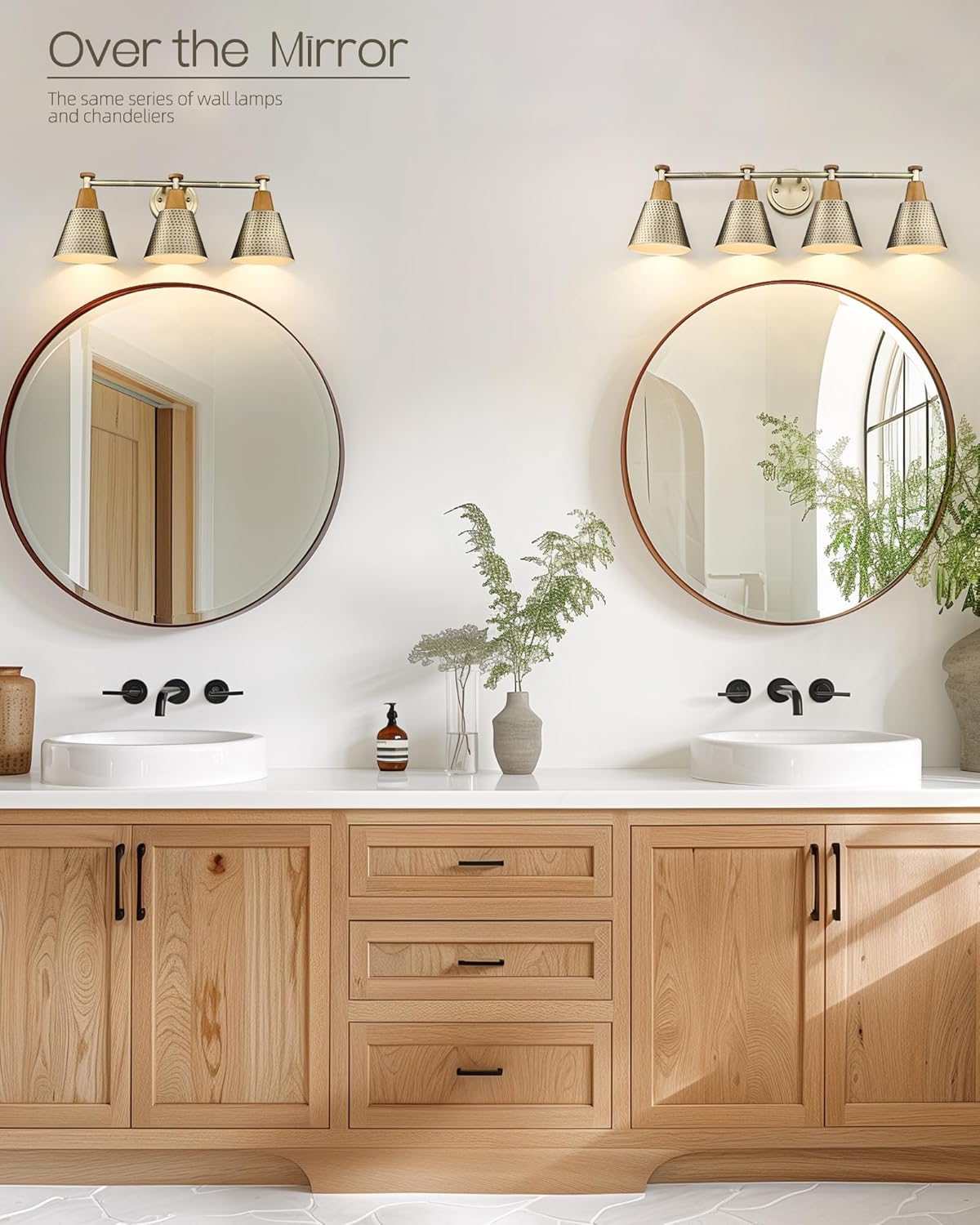 FEMILA Vanity Lights, 4-Lights Bathroom Light Fixtures Over Mirror, Antique Brass Wall Sconces Lamp with Hammered Metal Shade Finish, 4FG59B-4W BG