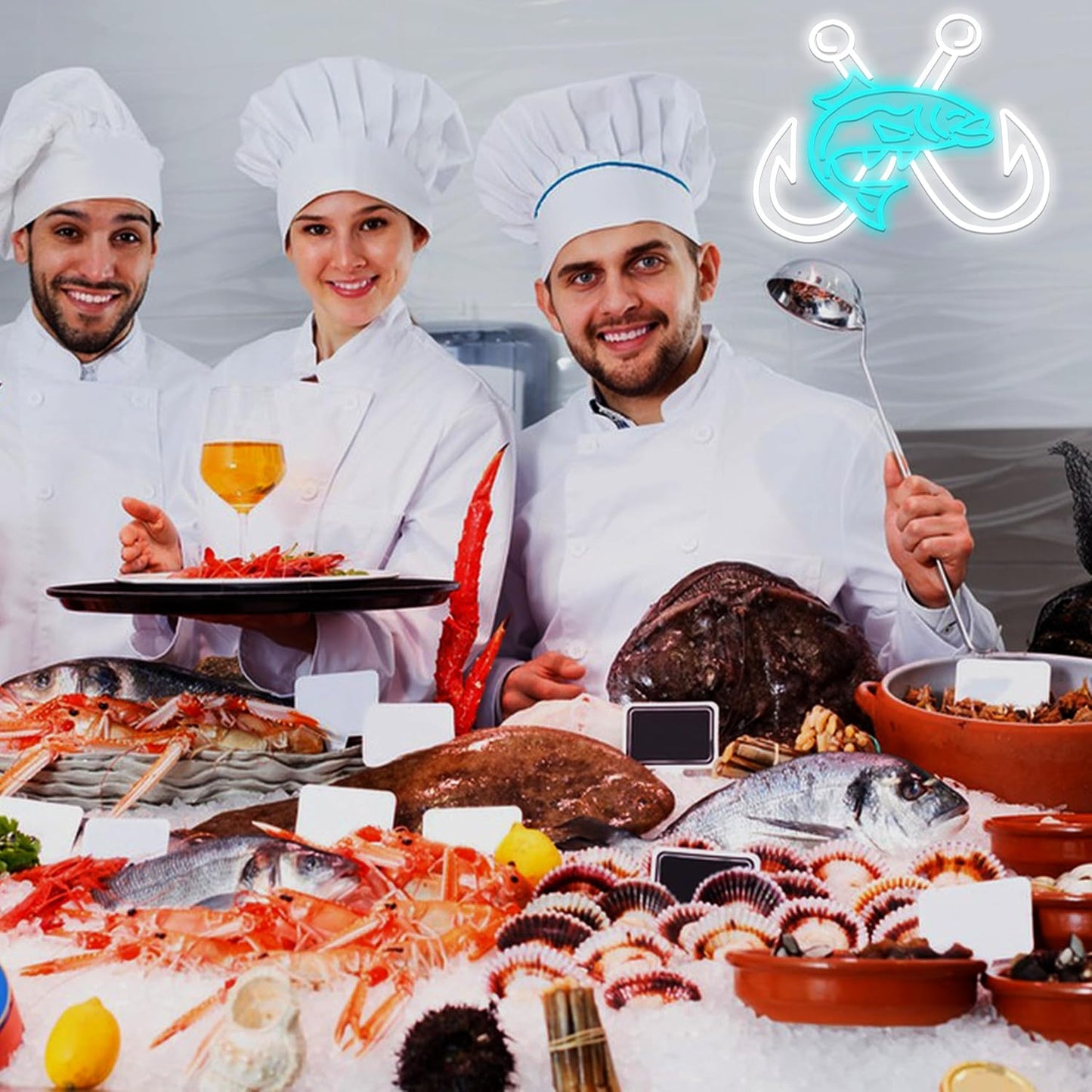 LISIGNVE Crossed Fish Hooks Neon Sign Fishing Led Neon Light for Wall Decor Fish On Light up Sign for Fishing Gear Store Yacht Gift for Father Boy(16.5 * 12.6 In)