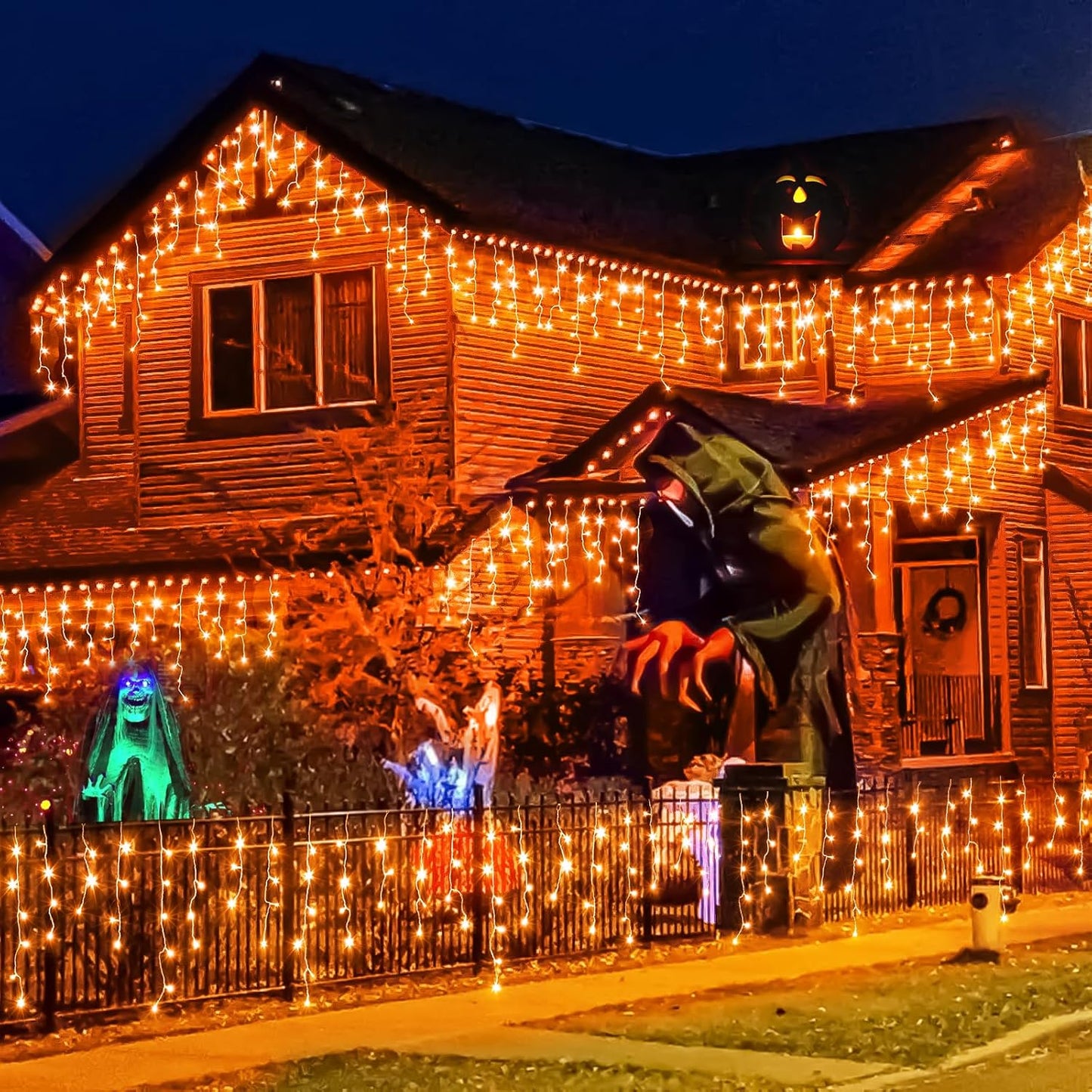Orange Lights for Halloween 66ft 640 LED Icicle Christmas Lights Outdoor 8 Modes with 120 Drops, Waterproof Halloween Light Outdoor Plug in for Outside Indoor Party Holiday Tree Decorations