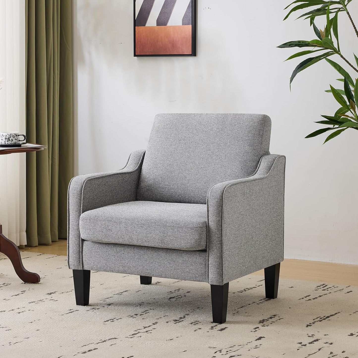 VINGLI Accent Chairs for Living Room Mid Century Modern Chair Sofa Chair Upholstered Arm Chair with Scooped Arms for Bedroom, Apartment, Office, Studio, Waiting Room, Play Room