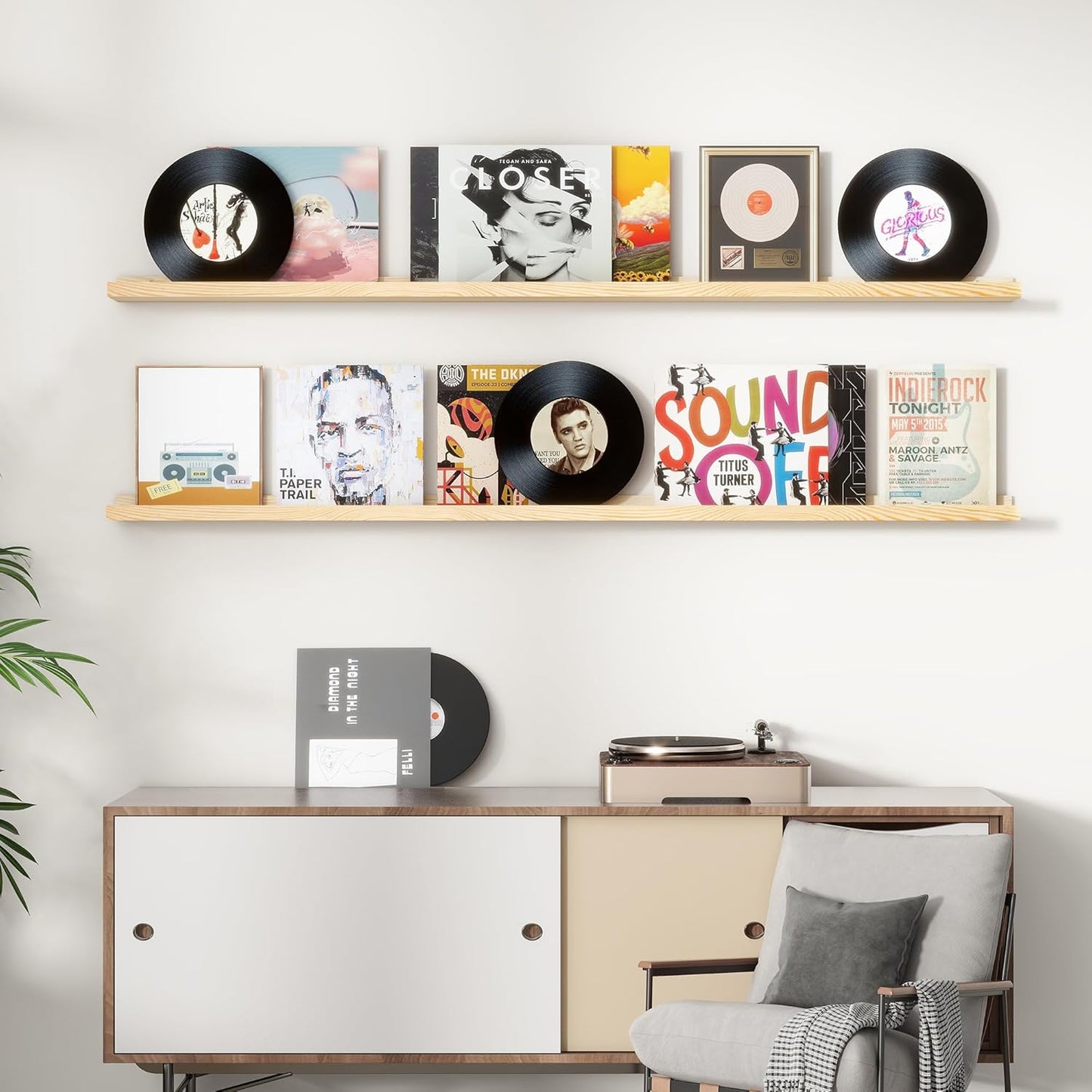 Picture Ledge Shelf, Floating Shelves Set of 2, Solid Pine Wood 72'' Long Large Nursery Book Shelves for Toys Storage, Kids Bookshelf for Living Room Bedroom Decor Books Photo Frames, Natural