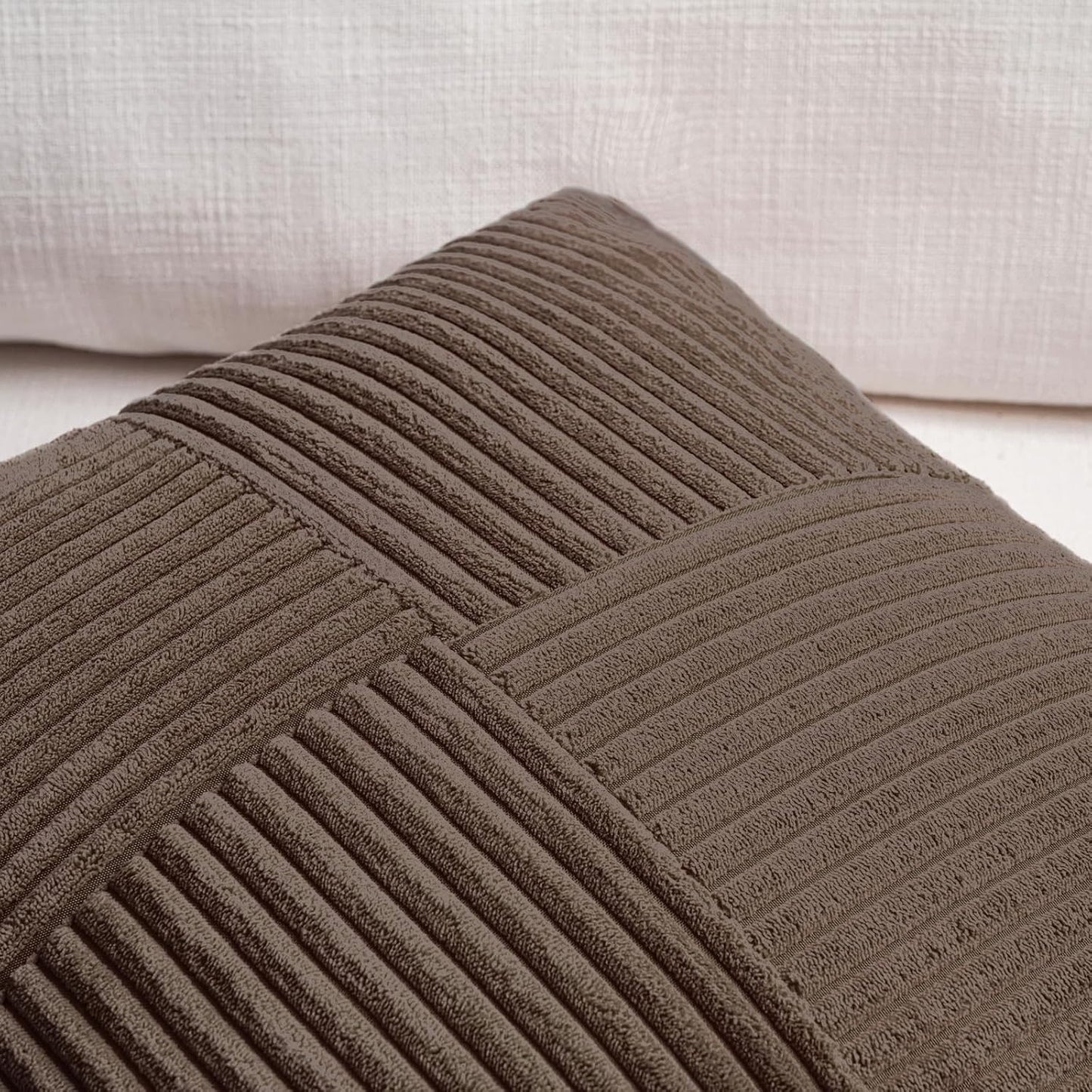 Fancy Homi 2 Packs Dark Brown Euro Decorative Throw Pillow Covers 28x28 Inch for Couch Bed, Rustic Farmhouse Boho Home Decor, Soft Corss Corduroy Patchwork Textured Square Cushion Case 71x71 cm