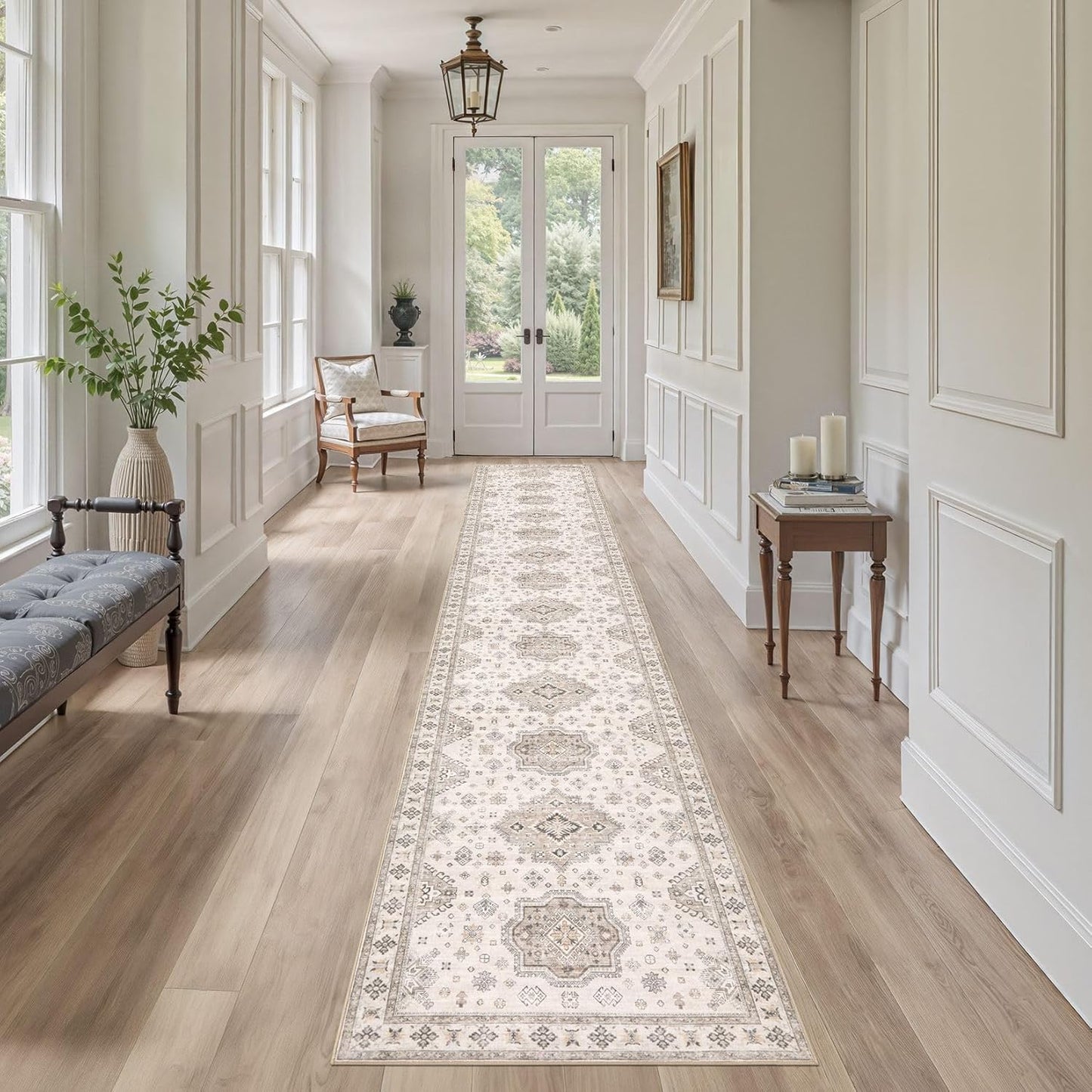 Washable 2.6x12 Runner Rug - Area Rugs Neutral Vintage Distressed Floral Farmhouse Boho Large Soft Floor Rug Indoor Carpet for Hallway Entryway Kitchen Home - Beige Brown