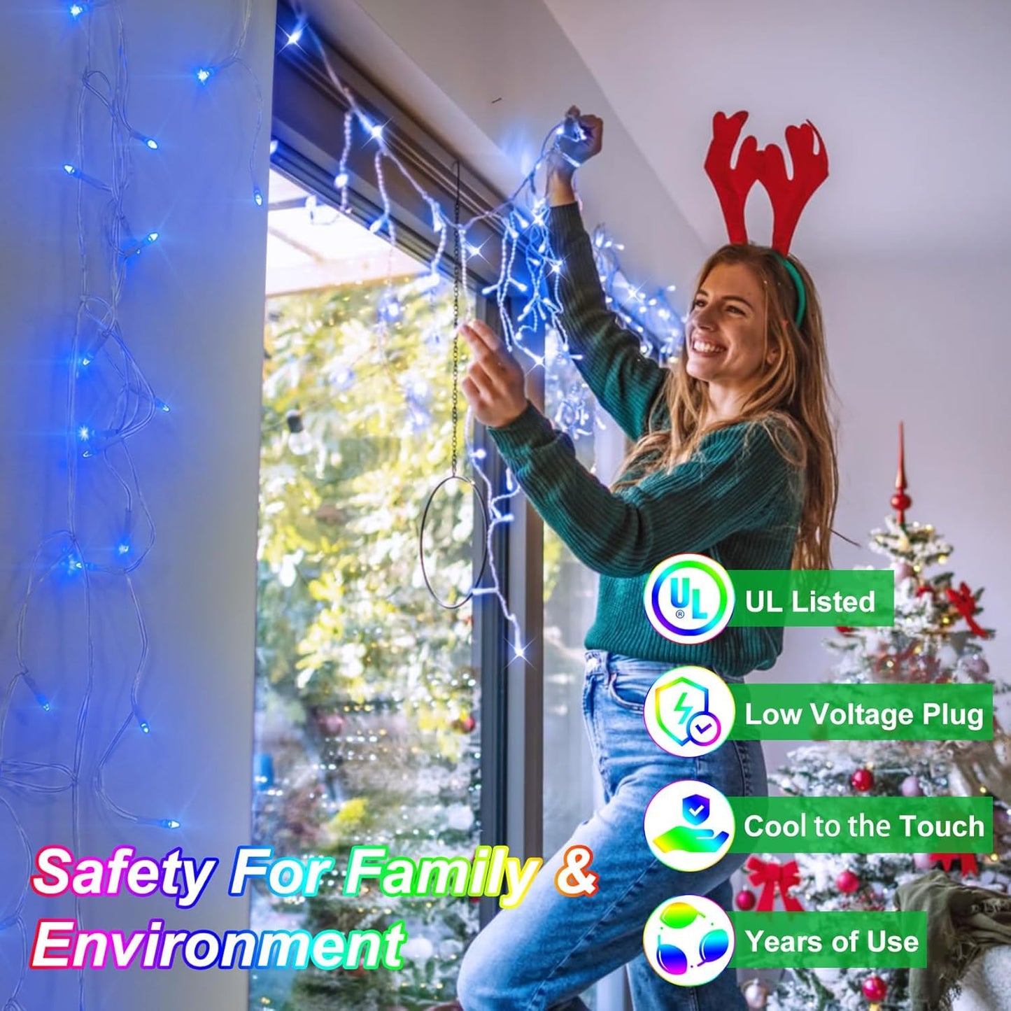 1620 LED Christma Lights with 360 Drops, 164ft Outdoor Hanging lights with 8 Modes & Timer Memory, Outsite Waterproof Curtain String Lights for Front House Fence Tree Holiday Decorations Blue