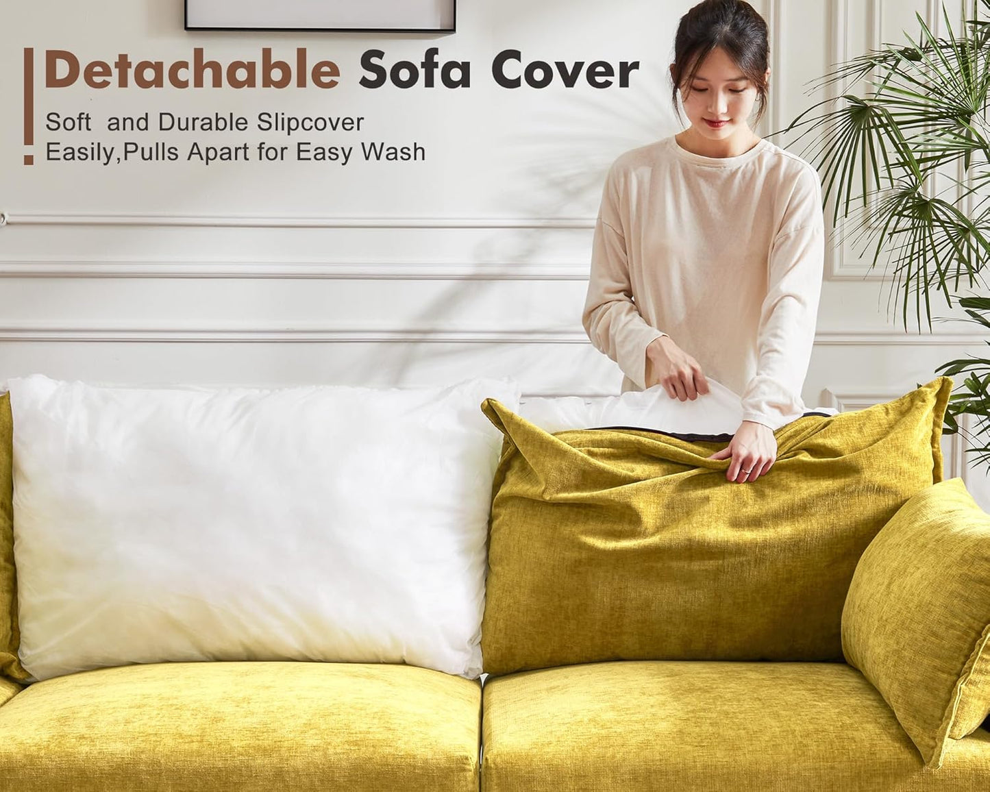 134.6" Oversized Modular Sectional Sofa, 6 Seater U Shaped Couch with Storage Ottoman with Reversible Chaise Deep Seat for Living Room, Apartment - Chenille Yellow