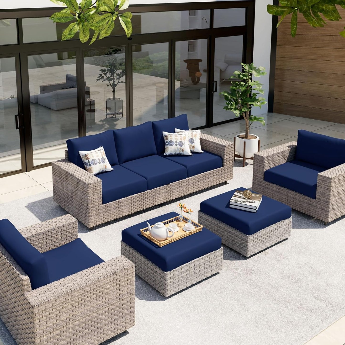 hyha Waterproof Couch Cushion Covers, Stretch Sofa Couch Seat Slipcover for Dog Washable, Non-Slip Waterproof Outdoor Cushion Covers for Patio Furniture Replacement (1 Piece for Large, Navy)