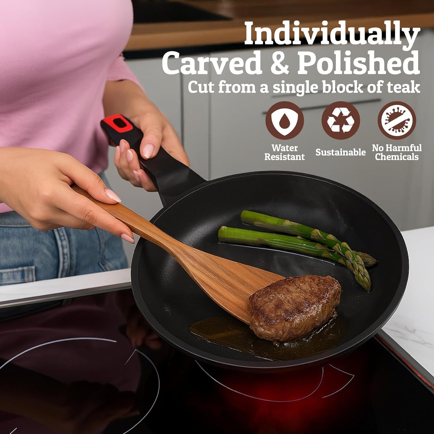 PriorityChef Premium Wooden Spoons for Cooking - 8pc with Utensil Holder, Spoon Rest and Hanging Hooks, Smooth Finish Teak Wooden Utensil Set, Heat-Resistant & Nonstick Safe, Ideal for Gifting