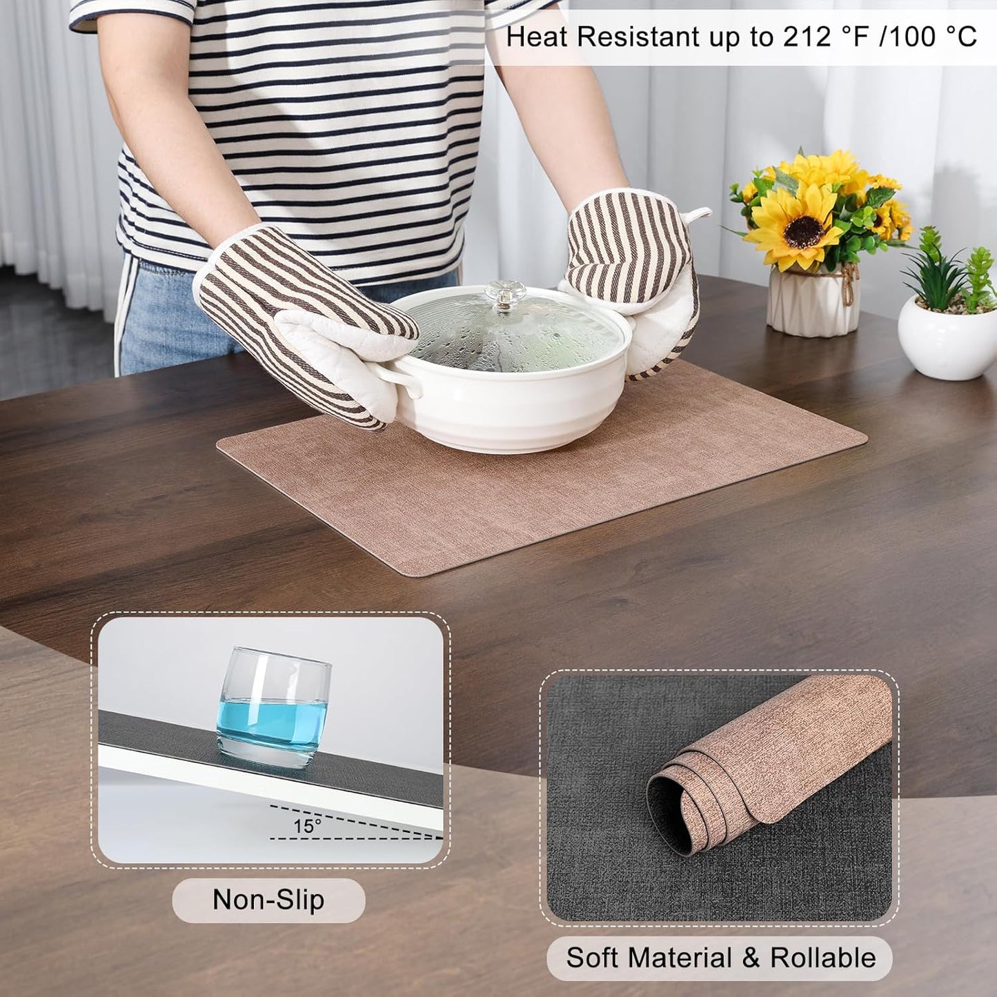 Myir JUN Placemats Dual Sided, Faux Leather Place Mats Set of 8 Indoor Placemats for Dining Table Non-Slip Washable Placemats Heat Resistant Outdoor Table Mats (Set of 8, Gray Pink)