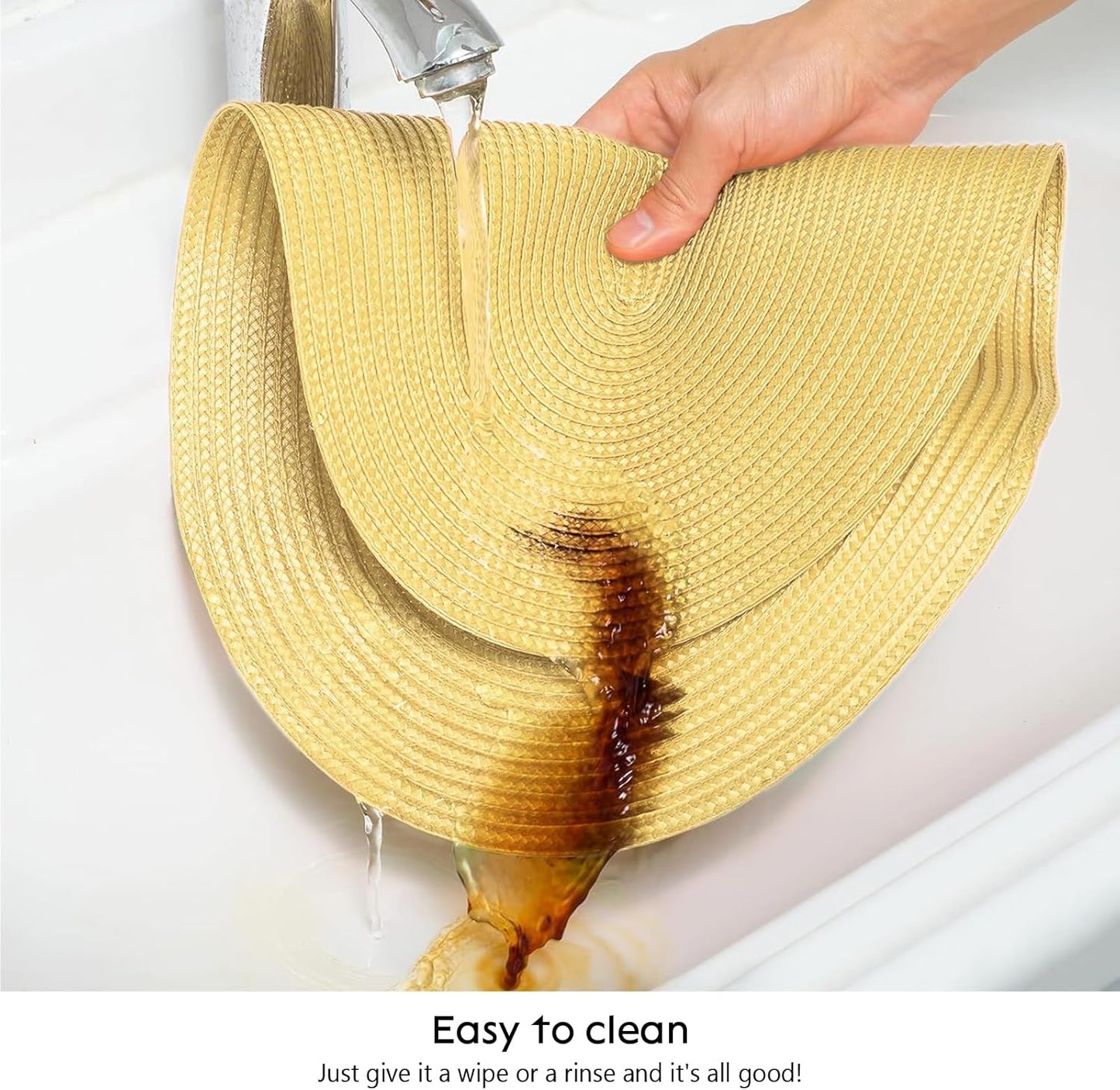 AHHFSMEI Placemats Set of 6 for Dining Table Washable Woven Vinyl Non-Slip 18x12 inches Placemat Heat-Resistant Durable Table Mats for Dining Table Easy to Clean (Wheat Yellow)