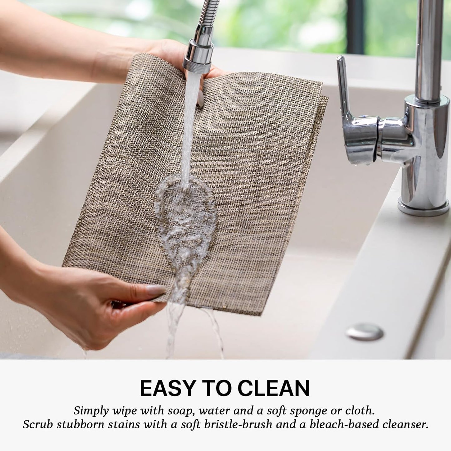 LEXMORE PlaceMats Set of 12 Vinyl/Plastic Woven Place Mats for Kitchen Table Indoor/Outdoor Washable PlaceMat Wipeable Dining Table Mats(Cappuccino)