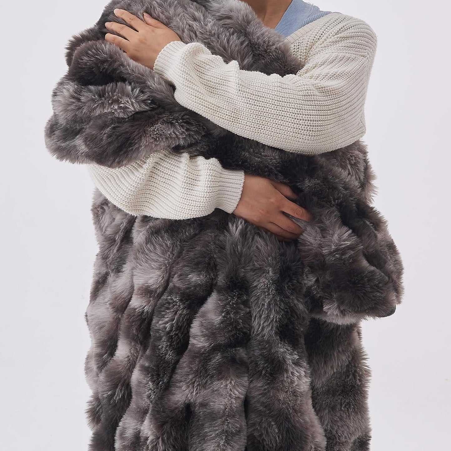 Lotus Karen Faux Fur Throw Blanket Tie-Dye Dark Gray - Big Bubble Rabbit Fluff Blanket for Couch, Small Fluffy Fuzzy Cozy Blanket, Thick Furry Plush Shaggy Blankets, 50x60 Inches