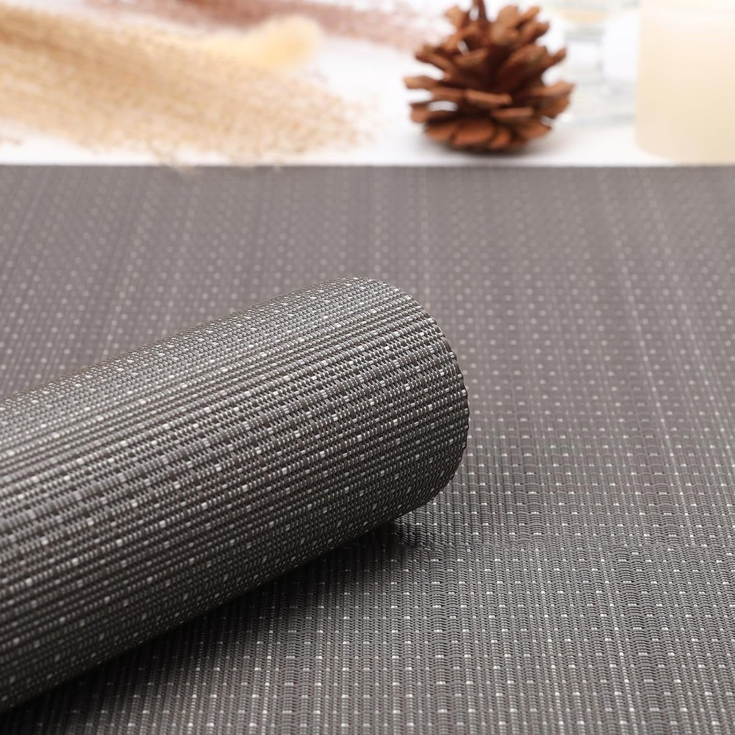 Myir JUN Placemats Set of 4, Vinyl Woven Placemats Place Mats Indoor Set of 4 Washable Table Mats Non-Slip Place mats for Dining Table (Dark Gray, Set of 4)