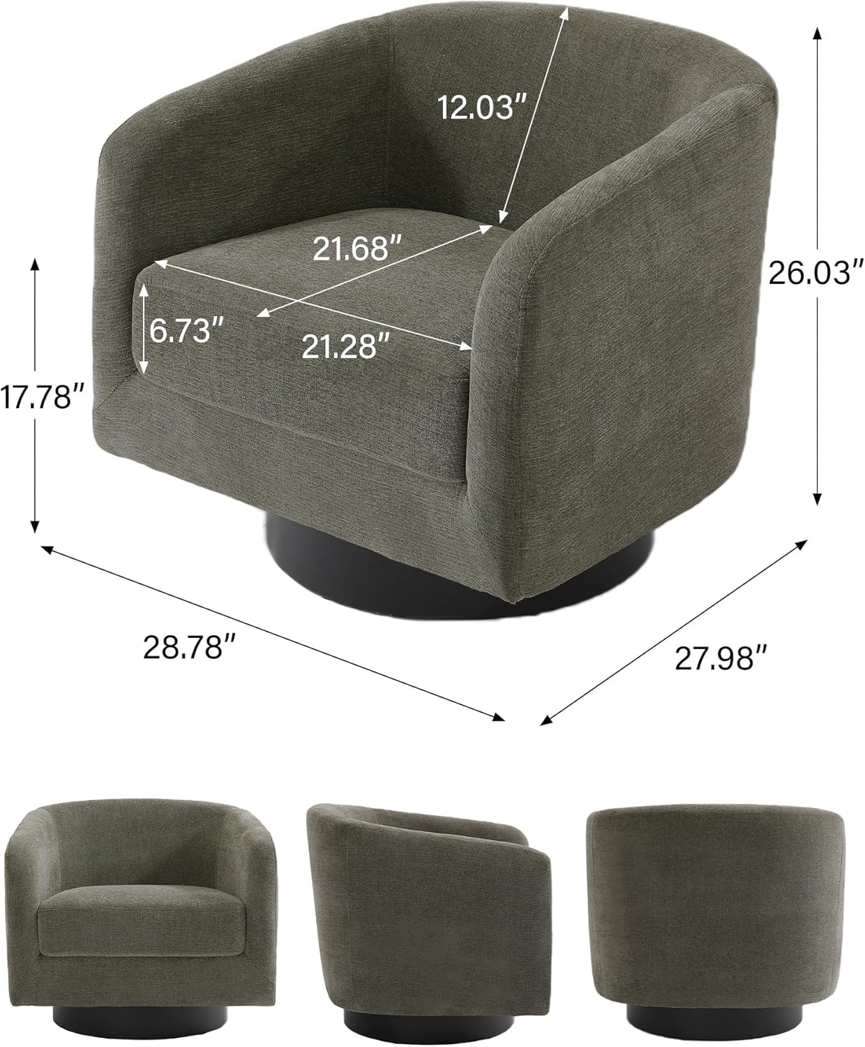 Swivel Barrel Accent Chair, Modern Round Chenille Fabric Arm Chair for Living Room, Bedroom, Comfy Club Reading Chairs for Adults（Chenille Fabric, Tan, Set of 4