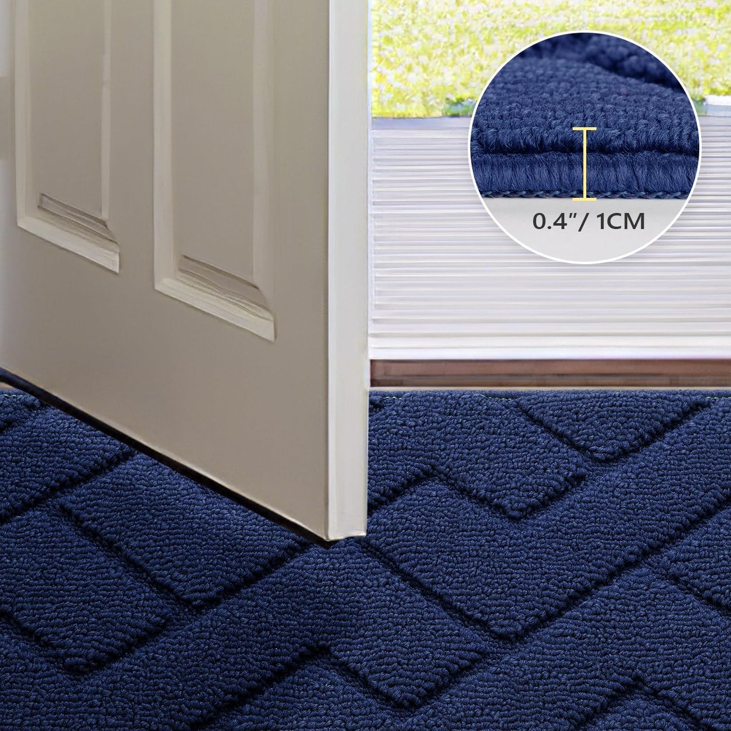 hicorfe Front Door Mat Outside Entrance,32"x40" Absorbent Muddy Dirt Resist Welcome Door Mats Outdoor Indoor,Stain and Fade Resistant,Non Slip Backing Entry Mat Doormat for Entryway(Navy Blue)