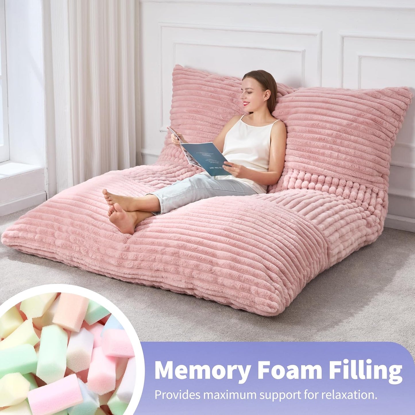 Hobestluk 3 in 1 Bean Bag Chair Giant Bean Bag Chairs Convertible Bean Bag Floor Cushion with Machine Washable Cover, Beanbag Chairs for Adult (Pink)