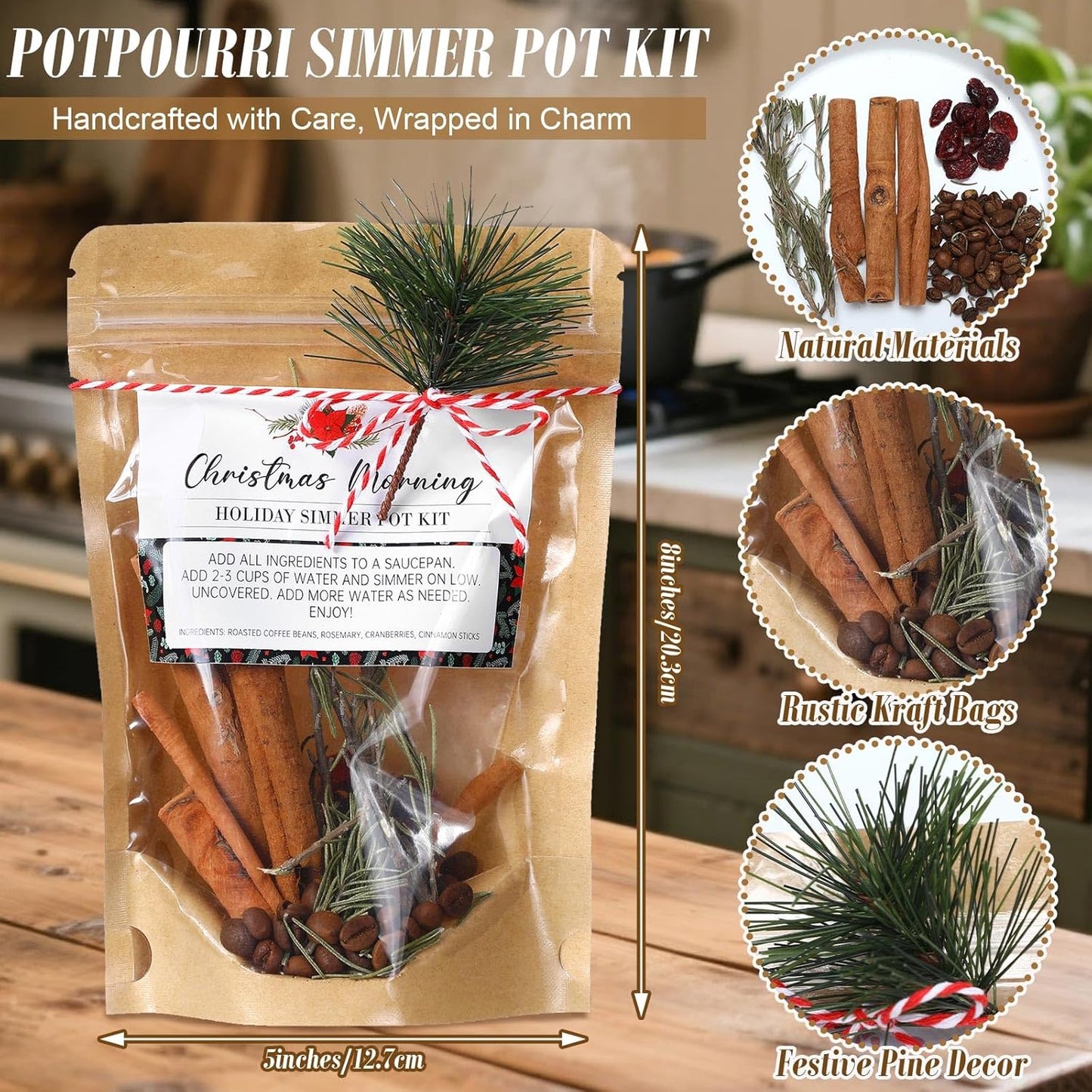6 Pack Christmas Potpourri Simmer Pot Kit, Holiday Stovetop Potpourri, Botanical Air Freshener Sachets, Festive Bowl Filler Decor for Home Fragrance, Housewarming & Hostess Gifts