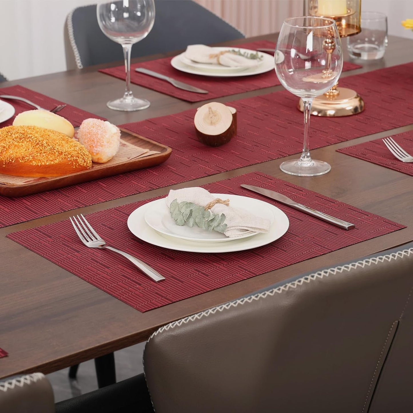 Myir JUN Placemats Set of 8, Vinyl Woven Placemats Place Mats Indoor Set of 8 Washable Table Mats Non-Slip Place mats for Dining Table (Red, Set of 8)