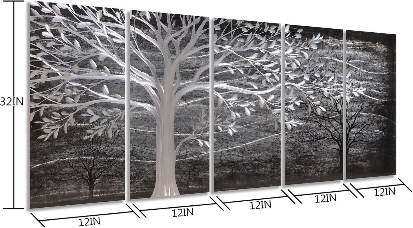 Yihui Arts Metal Tree Wall Decor Hand Grind On Aluminum Modern Abstract Nature Wall Art Contemporary Landscape Pictures for Living Room Bedroom Dinning