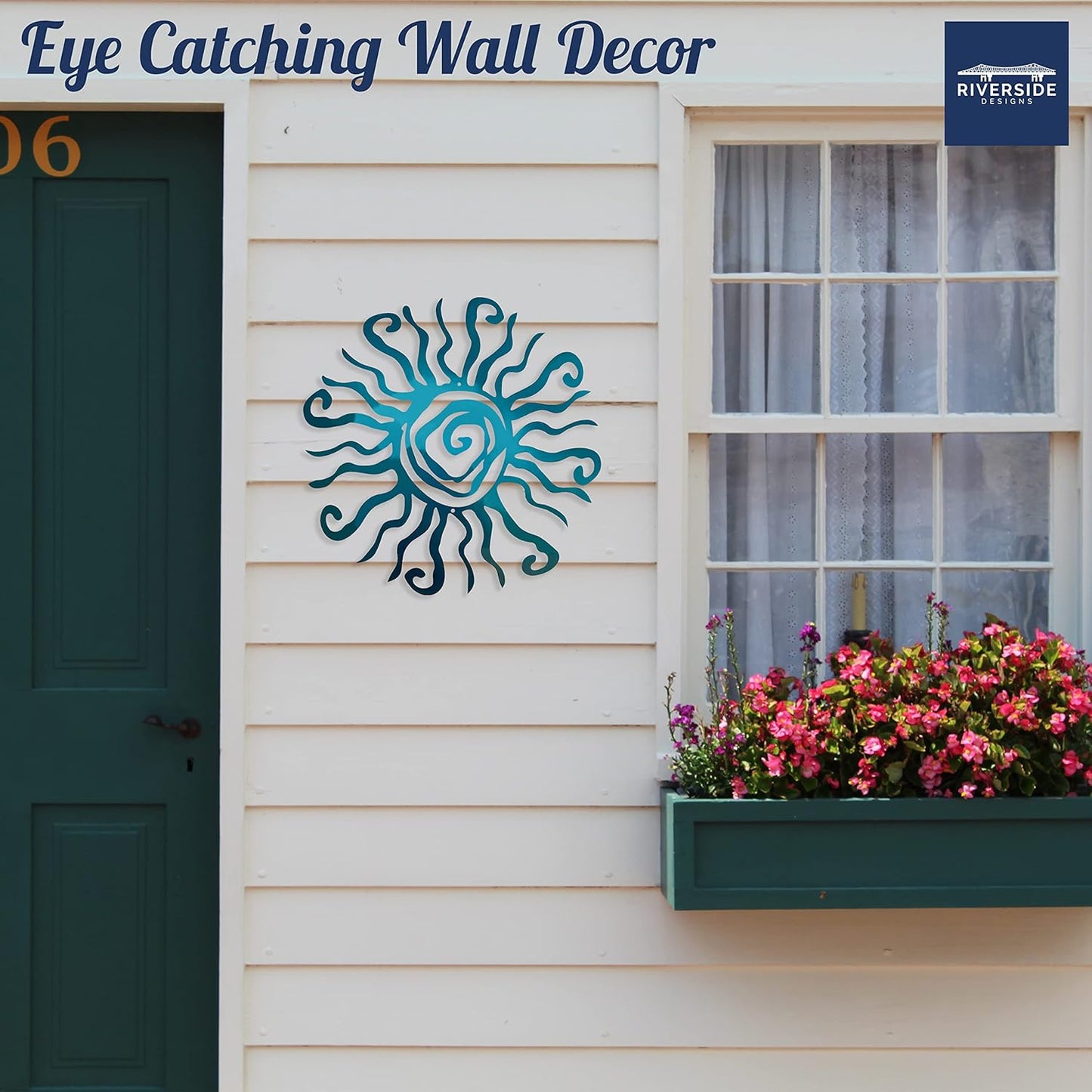 Wacky Sun Metal Wall Art Indoor/Outdoor Decor - 18" Teal Rust Proof Wall Sculpture - Made in USA - Ideal for Bedroom, Garden, Home, Patio and Farmhouse