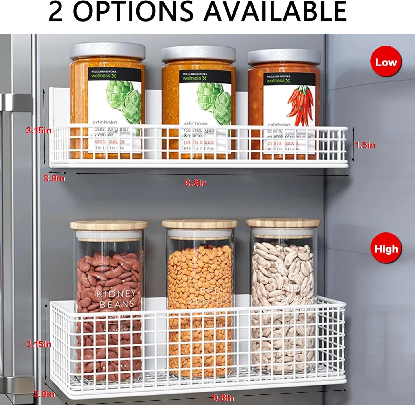 Magnetic Basket Fridge Organizer Wire Bins Pencil Holder Whiteboard Accessories Home Kitchen Organization (Black-Low)