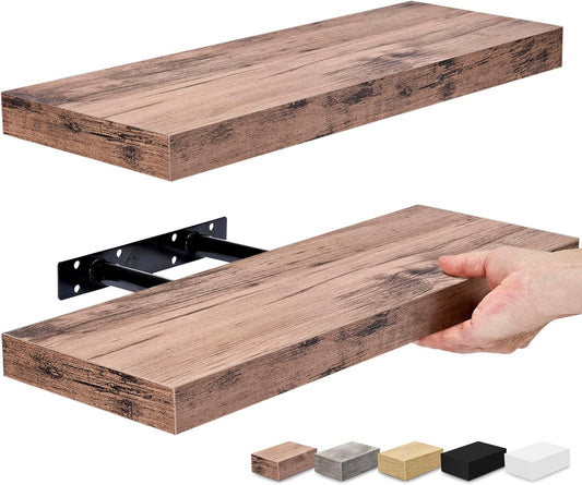 Sorbus Floating Shelves for Wall, Bathroom Shelves Wall Mounted for Kitchen, Bedroom, Bathroom Storage Over Toilet, Hanging Book Shelf for Wall Home Decor Living Room (Mahogany, 2 Pack)