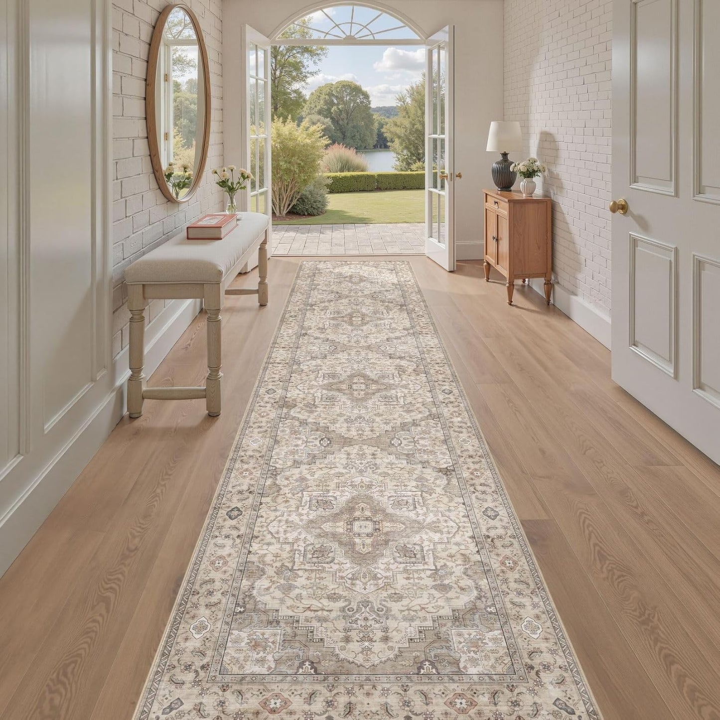 Washable 2.6x14 Runner Rug - Area Rugs Neutral Vintage Distressed Floral Farmhouse Boho Large Soft Floor Rug Indoor Carpet for Hallway Entryway Home - Brown/Multi