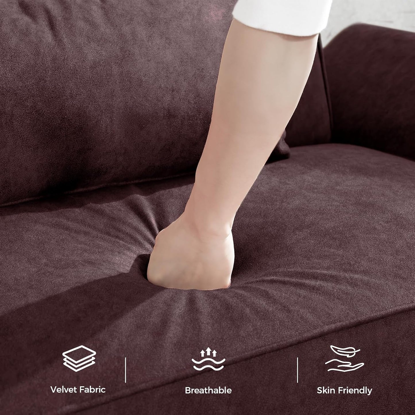 89” Futon Sofa Bed, Velvet Fabric Comfy Futon Couch Bed with 2 Square Pillows, Convertible Sleeper Sofa with Adjustable Backrest& Armrests, Modern Loveseat Sleeper for Living Room, Burgundy