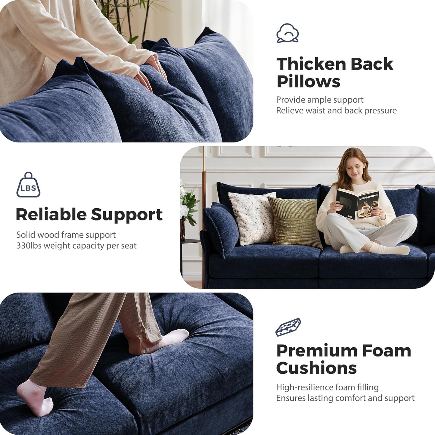 166.6" Oversized Modular Sectional Sofa, U Shaped Convertible Couch with Movable Ottoman, Large 8 Seat Corner Couches for Living Room Deep Seat Blue Chenille