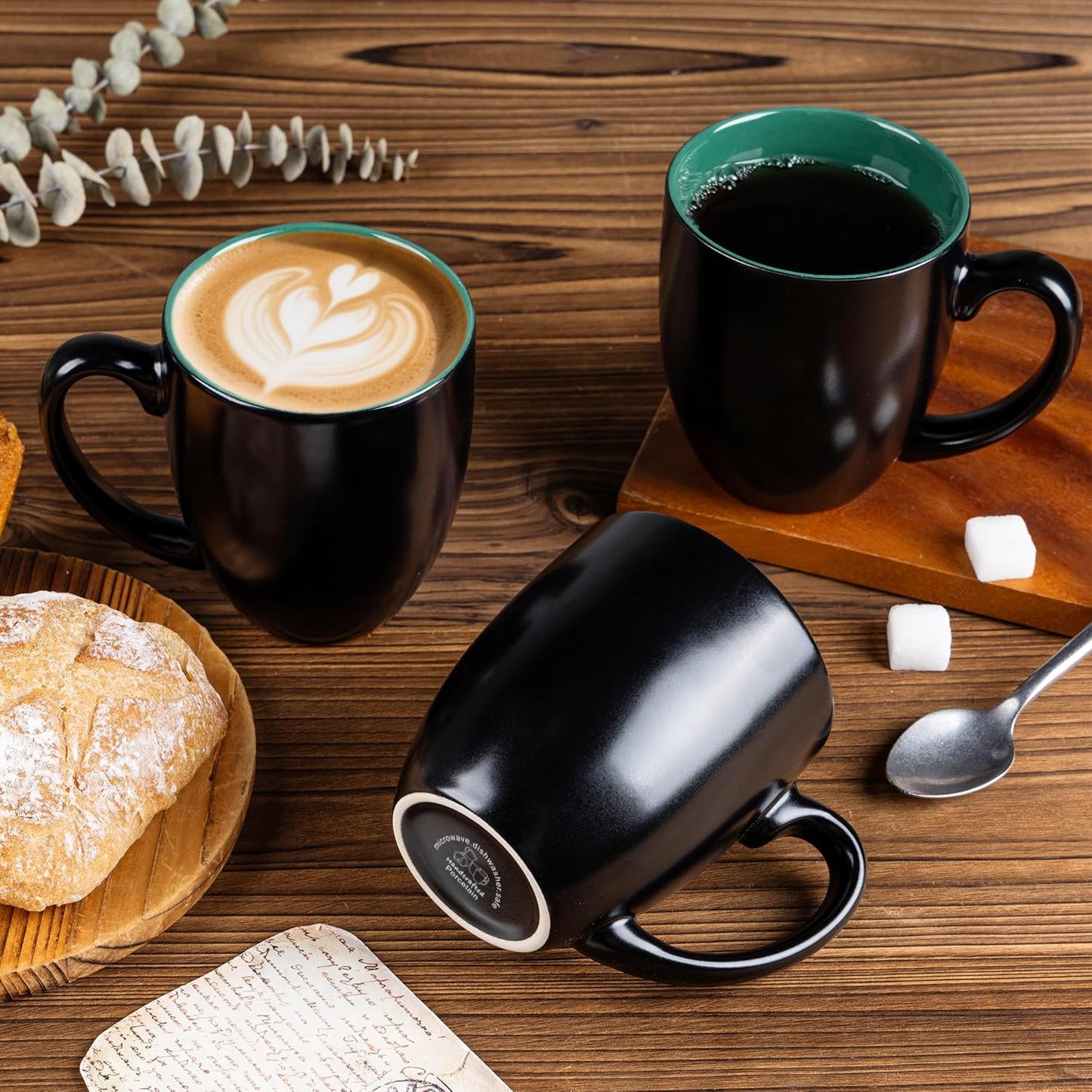 GBHOME 16oz Coffee Mugs Set of 6, Large Ceramic Coffee Mugs for Man, Woman, Dad, Mom, Modern Coffee Mugs Set with handle for Tea/Latte/Cappuccino/Milk/Cocoa. Dishwasher&Microwave Safe,Green