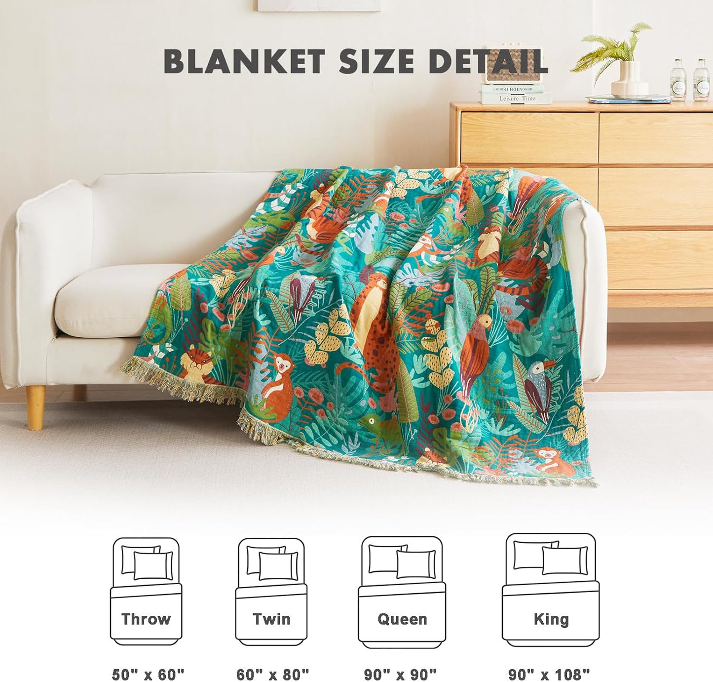 MSGKV Throw Blanket for Couch Bed Cotton Muslin Breathable Animals Twin Size Blanket 60"x80" for All Seasons Lightweight Farmhouse Blankets Home Decor