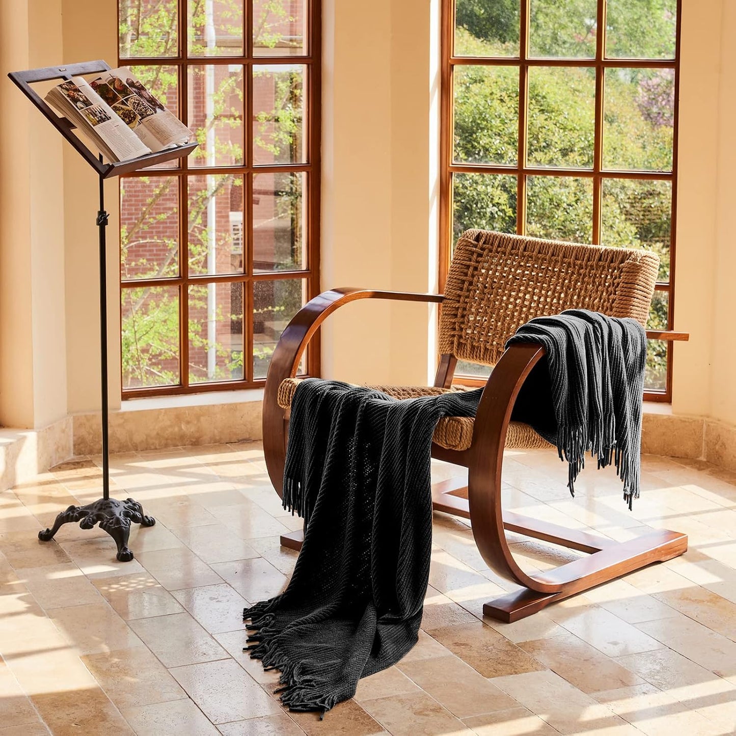 lifein Throw Blanket for Couch, Soft Boho Decor Bed Throw,Cozy Grey Knitted Chenille Small Farmhouse Lightweight Throw for Spring(Dark Grey,50 * 60")