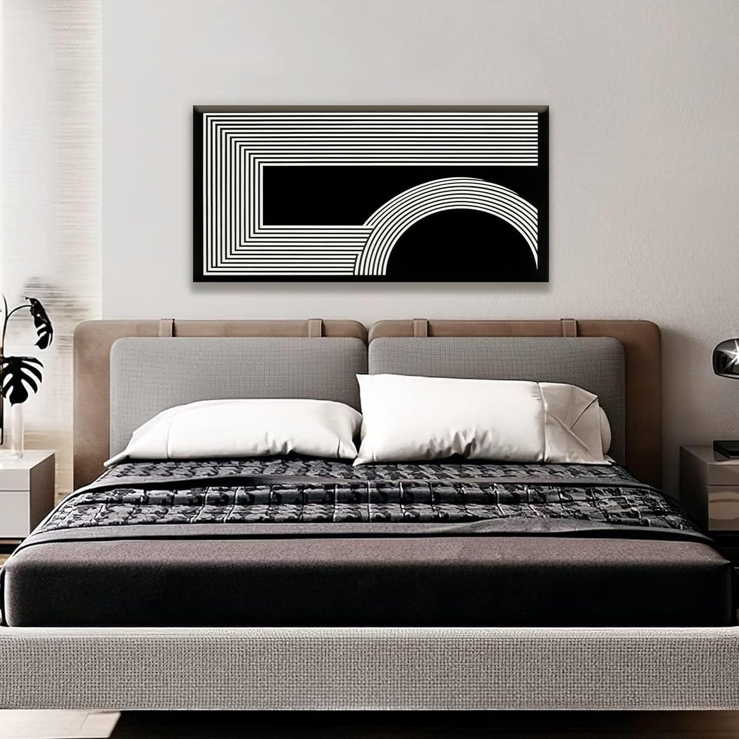 Abstract Wall Art Modern Canvas Art Wall Decor Minimalist Wall Art Geometric Line Canvas Artwork Print Paintings Black And White Wall Art Modern Picture For Bedroom Art Office Home Wall Decor 20"X 40"