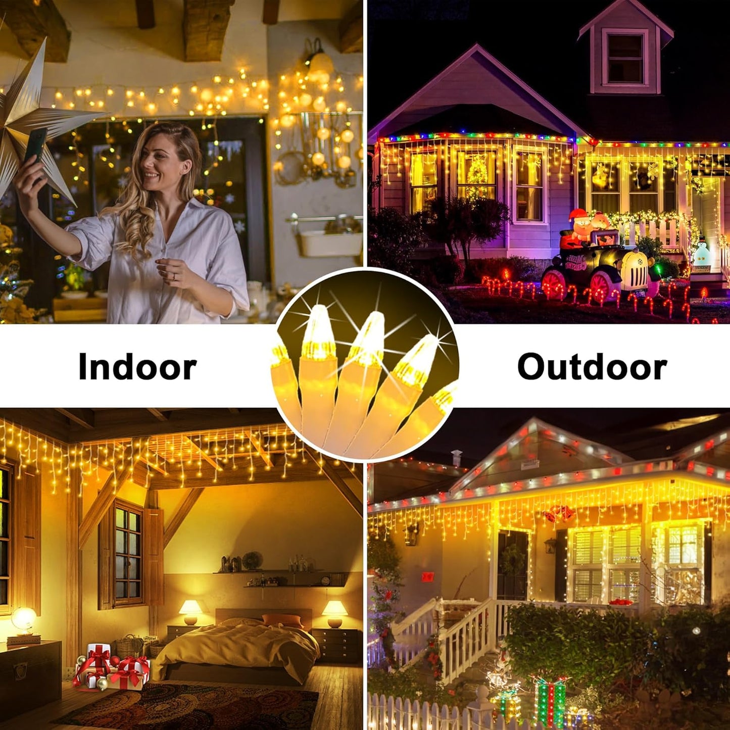 60FT 612 LED Outdoor Christmas Lights - 136 Ice Drops, 12 Pro Modes with Timer Memory & Brightness, Waterproof Hanging Ice String Light for Holiday Wedding Garden Fence House Decor (Warm White)