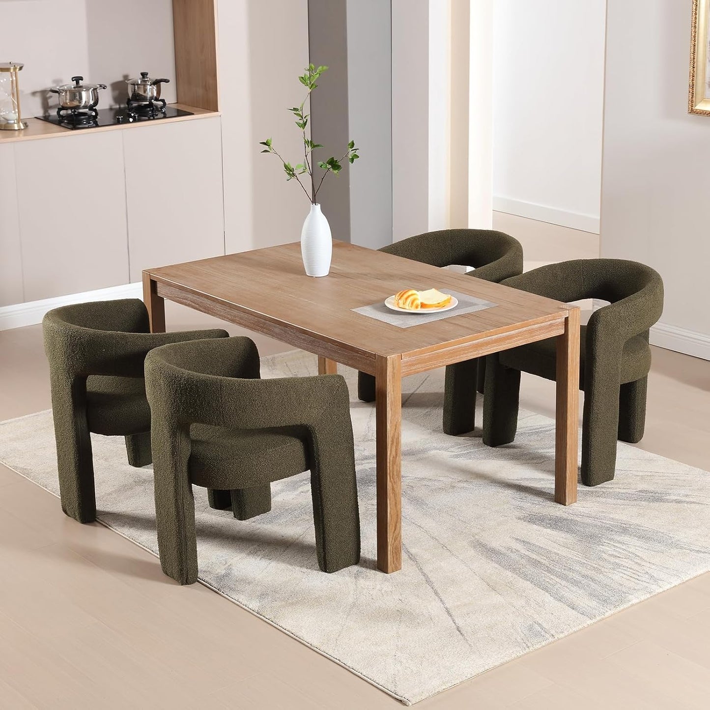 Green Sherpa Dining Chairs Set of 4, Modern Barrel Dining Room Chairs Upholstered Faux Fur Accent Chair with Arms and Round Back for Living Room Kitchen Armchair No Assembly Needed