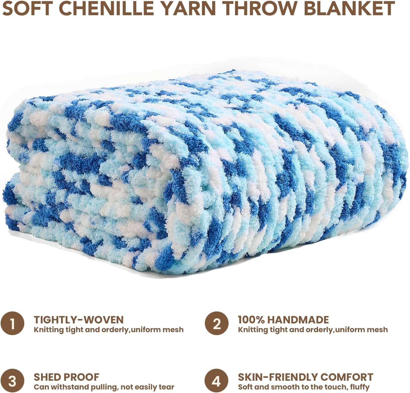 L'AGRATY Chunky Knit Blanket Throw: 60''x80'' Chenille Chunky Knitted Throw Blankets for Twin Bed Couch - Handmade Thick Cable Knit Blanket - Large Crochet Rope Blankets for Home Decor