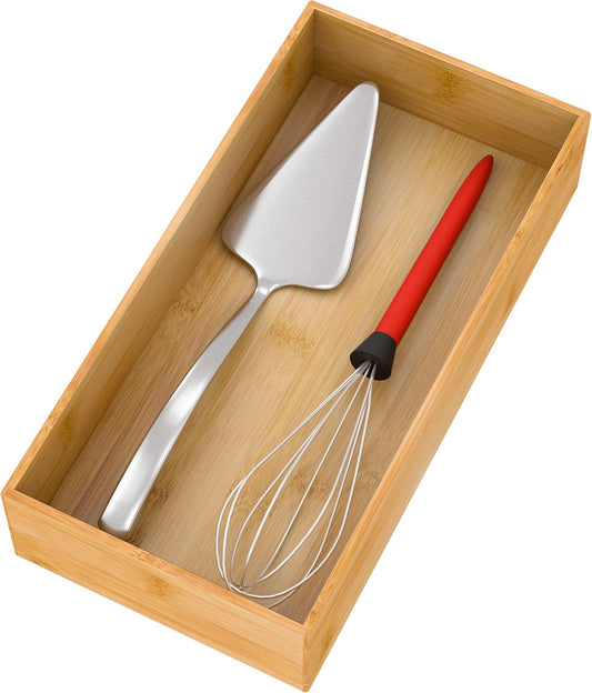 Bamboo Kitchen Drawer Organizer, Wooden Storage Box for Utensil Organizer Silverware Tray Cutlery Holder Flatware Containers - Multi-Use Deep Drawer Dividers Organizer for Bathroom, Jewelry, 12"6"2.5"