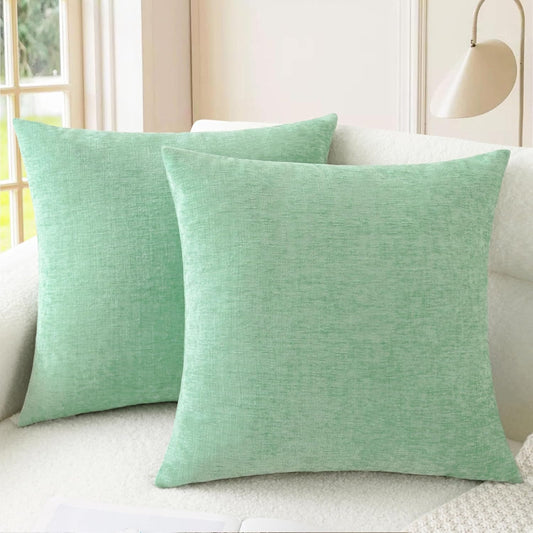 CaliTime Throw Pillow Covers Decorative 26 X 26 Inches Pack of 2 Cozy Chenille Cushion Cases for Couch Sofa Bed Living Room Home Grey Green