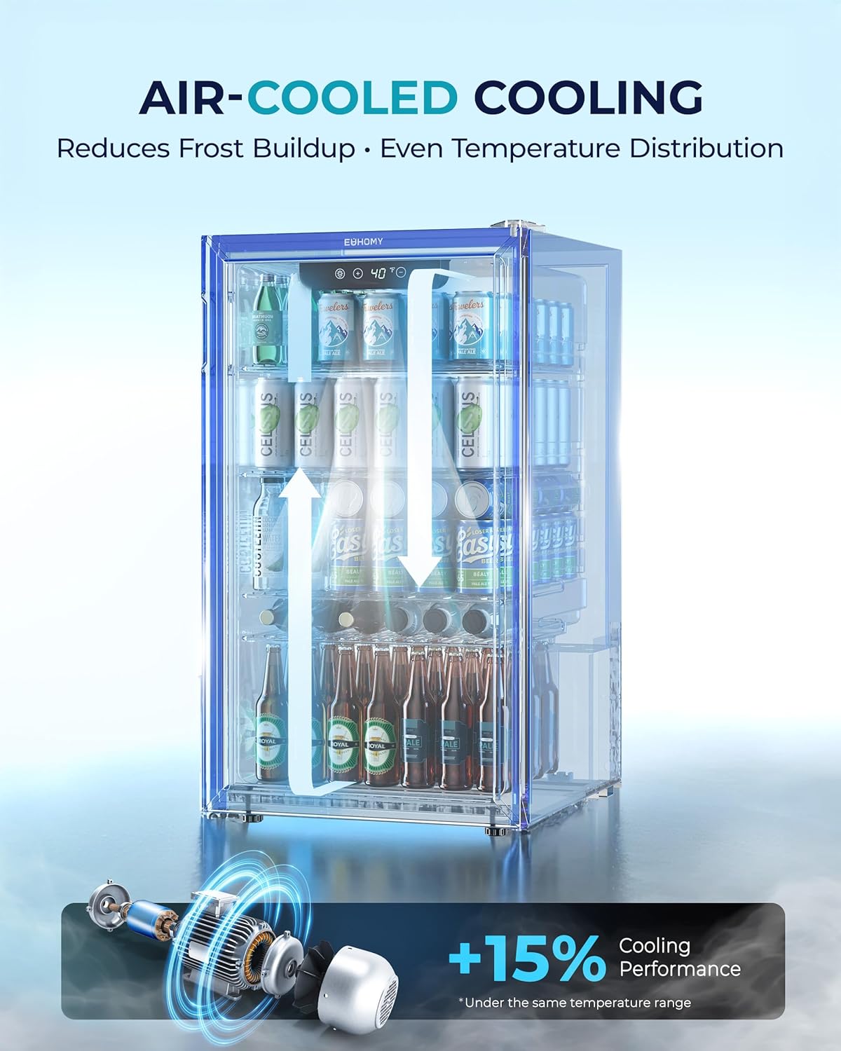 EUHOMY Beverage Refrigerator and Cooler, 128 Can Mini fridge with Glass Door, Small Refrigerator with Adjustable Shelves for Soda Beer or Wine, Home/Bar/Office, Black