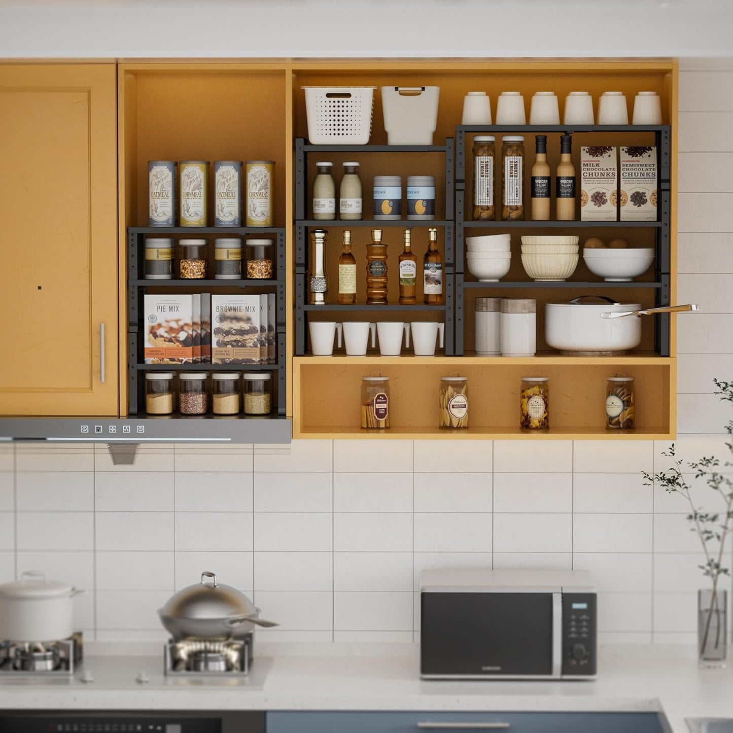 Expandable,Stackable Spice Rack,Seasoning Organizer and Storage,Spices Jar Racks for Cabinet,Countertop, Metal Pantry, Cupboard,Laundry Storages,Heavy Duty(2 Packs/Large/Black)