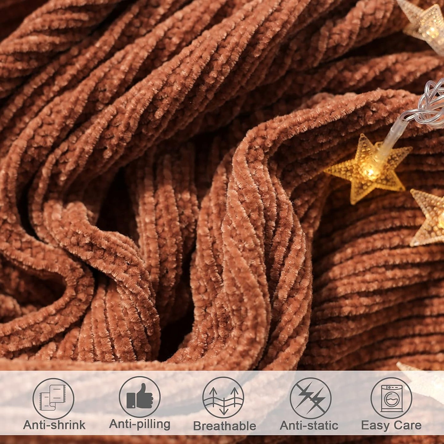 lifein Throw Blanket for Couch, Soft Boho Bed Throw,Cozy Burnt Orange Chenille Knitted Small Spring Lightweight Throw for Spring(Rust,50 * 60")