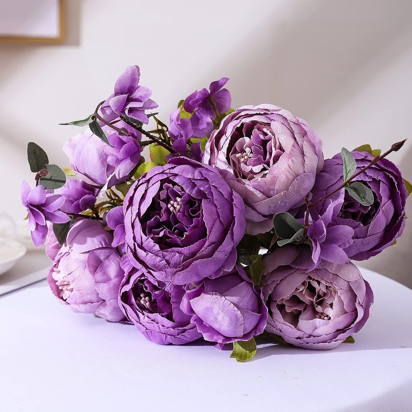 Duovlo Fake Flowers Vintage Artificial Peony Silk Flowers Wedding Home Decoration,Pack of 1 (New Purple)