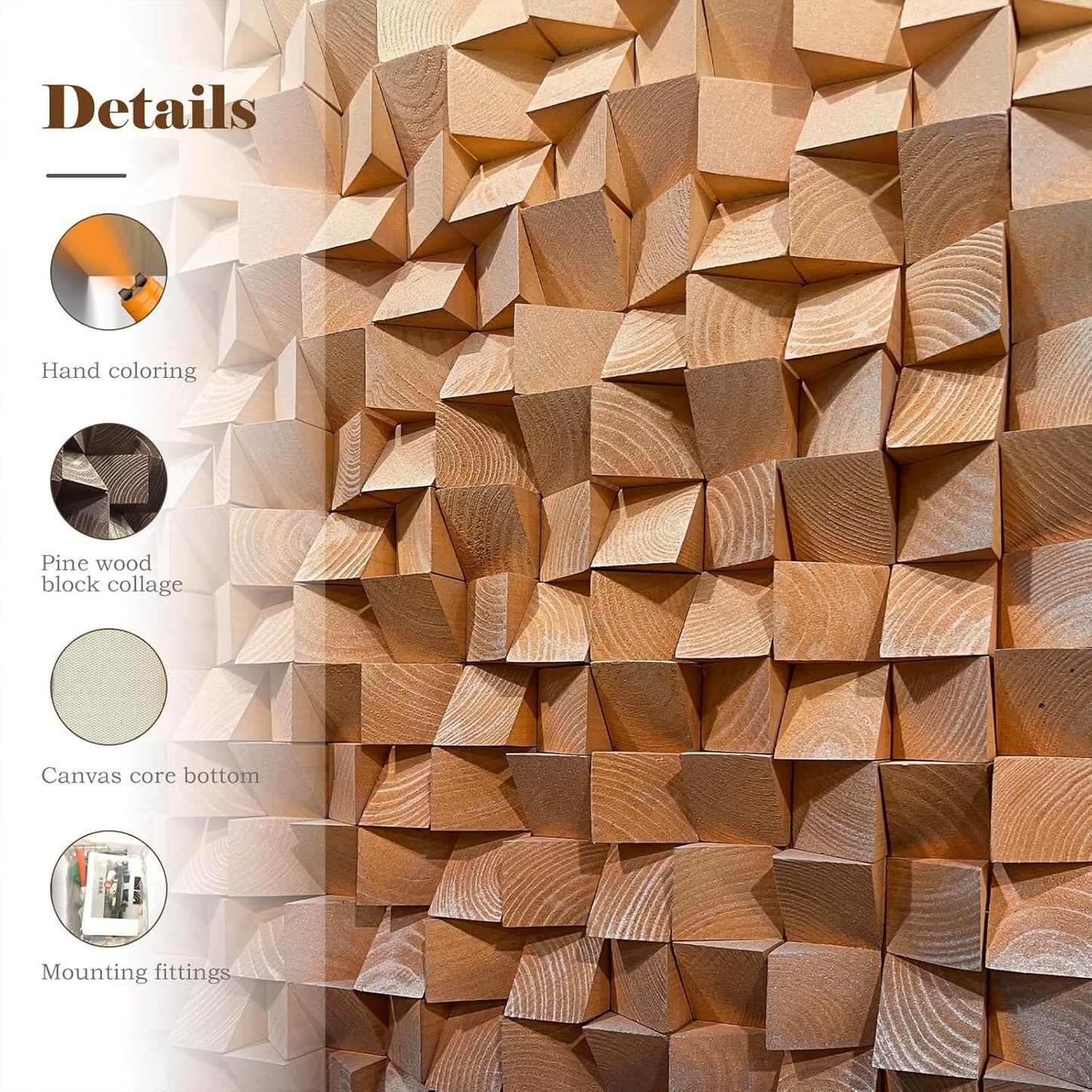 LIUZEYUE - 3D wooden block painting gradient coffee white art background wall wooden block abstract geometric wall decoration living room/bedroom/office modern minimalist style decoration 27.5"x55.1"