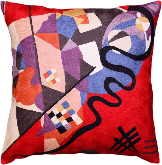 Kandinsky Modern Couch Pillow Cover - Red Flow | Abstract Pillows | Mid Century Chair Cushions | Handmade Wool Size 18x18