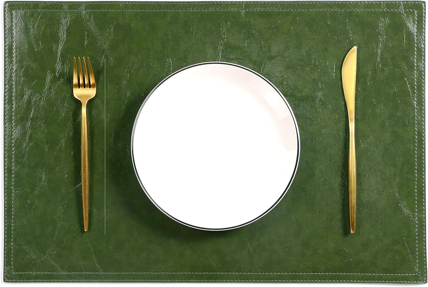 Waterproof PU Placemats, Faux Leather Dining Table Mat, Set of 4, Easy to Wipe Off Scrub Vinyl Mat, Heat & Stain Resistant for Office Conference Table, Home Decor