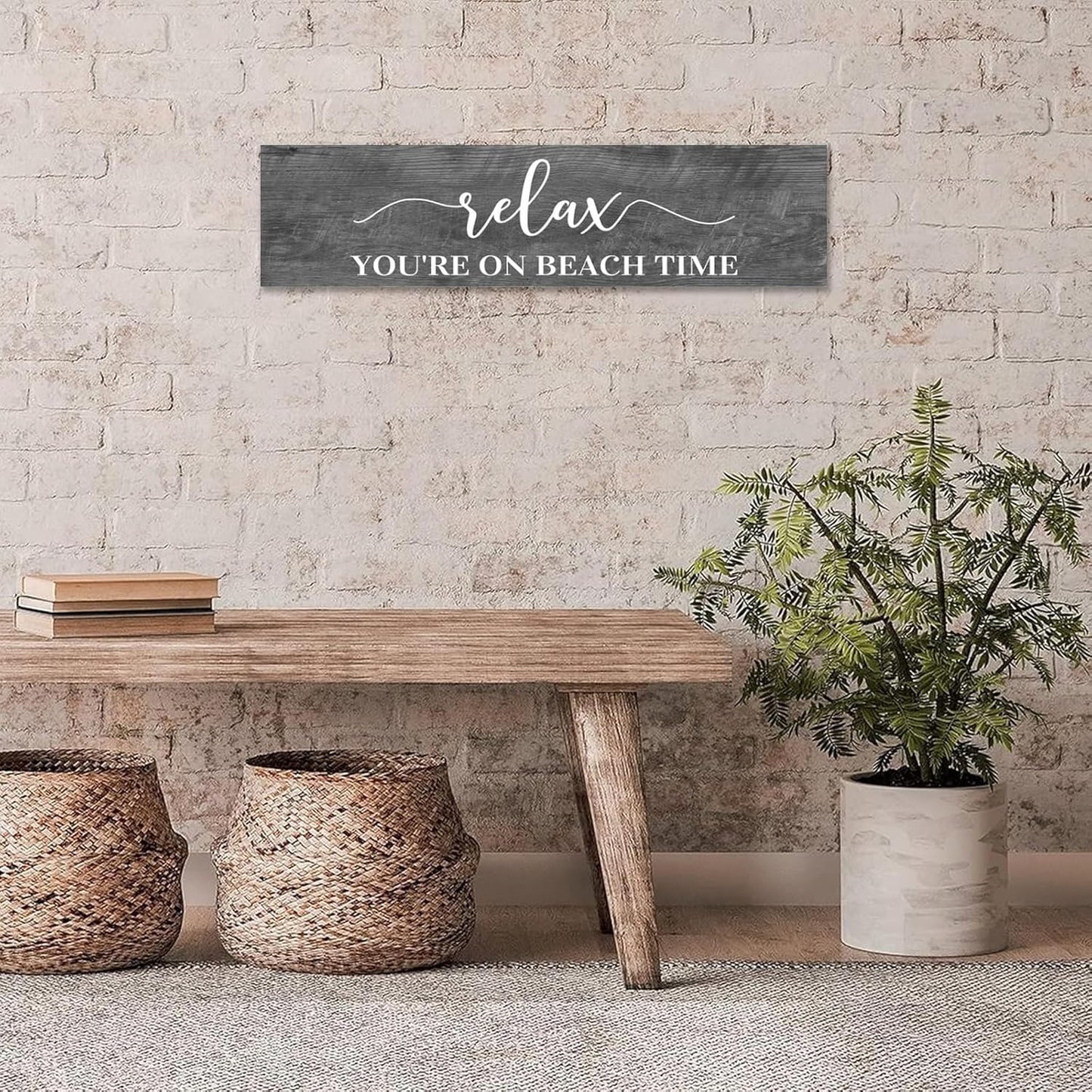 Generic Funny Wood Sign Relax You're On Beach Time Rustic Wooden Hanging Sign Home Farmhouse Kitchen Wall Decoration 16 x 6 Inch