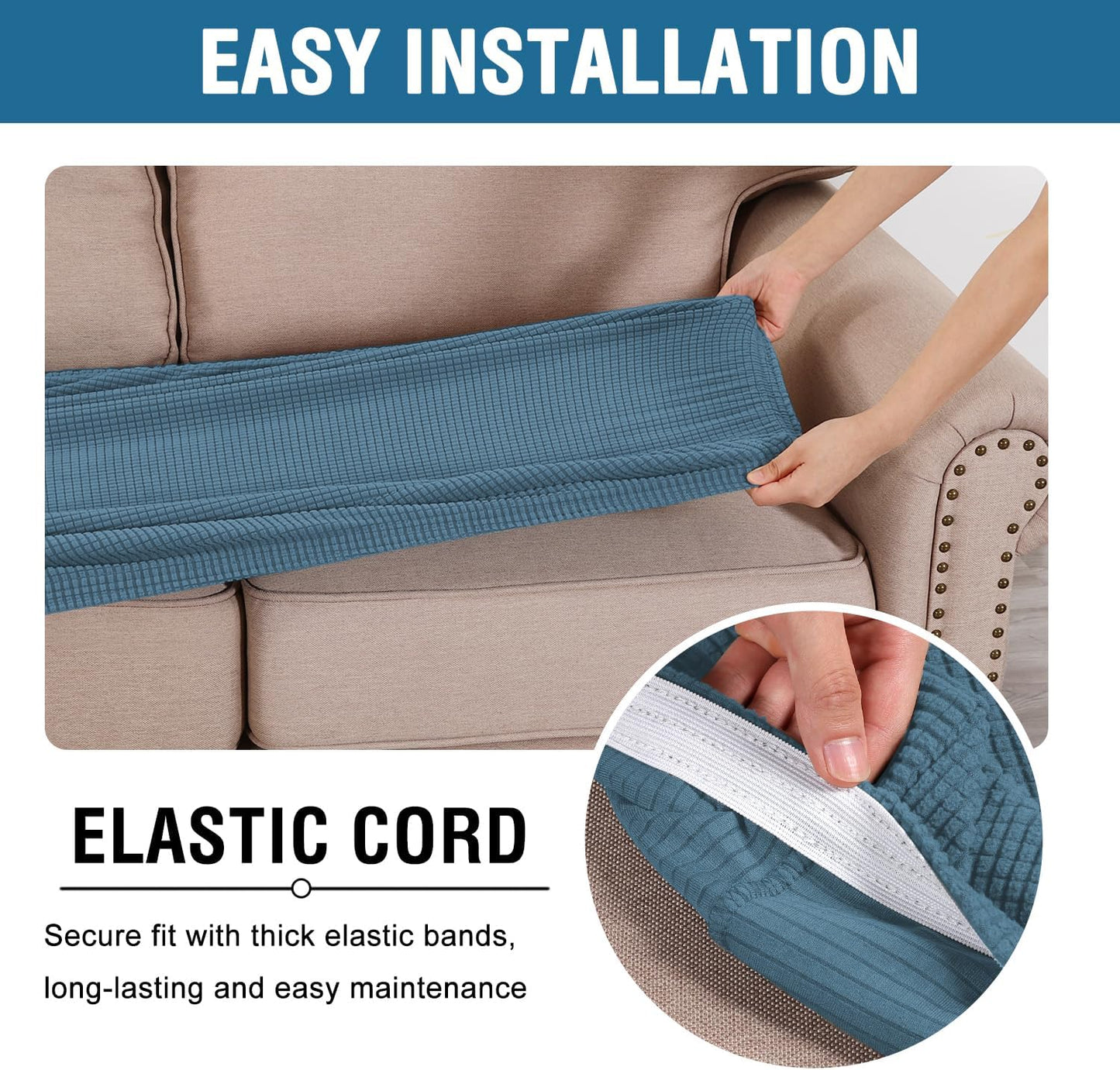 H.VERSAILTEX Super Stretch Individual Seat Cushion Covers Sofa Covers Couch Cushion Covers Slipcover Sets Thick Jacquard Textured Twill Fabric (1 Piece Chair Cushion Cover, Dusty Blue)