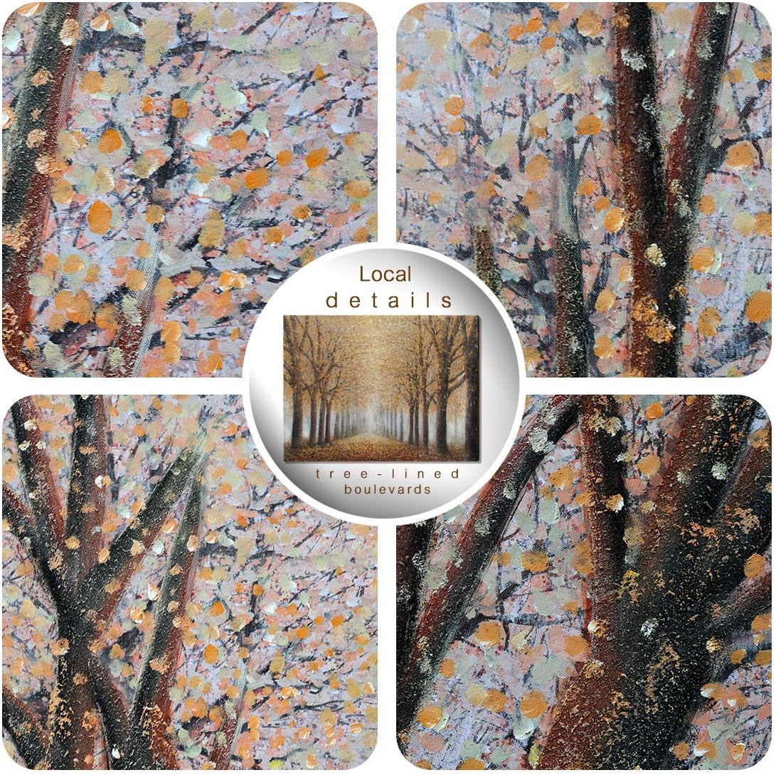 Large Tree Wall Art for Living Room Hand-Painted Forest Oil Painting Framed Yellow Grove Artwork Autumn Landscape Canvas Picture for Living Room Bedroom Home Decorations Wall Decor Large 48"x32"